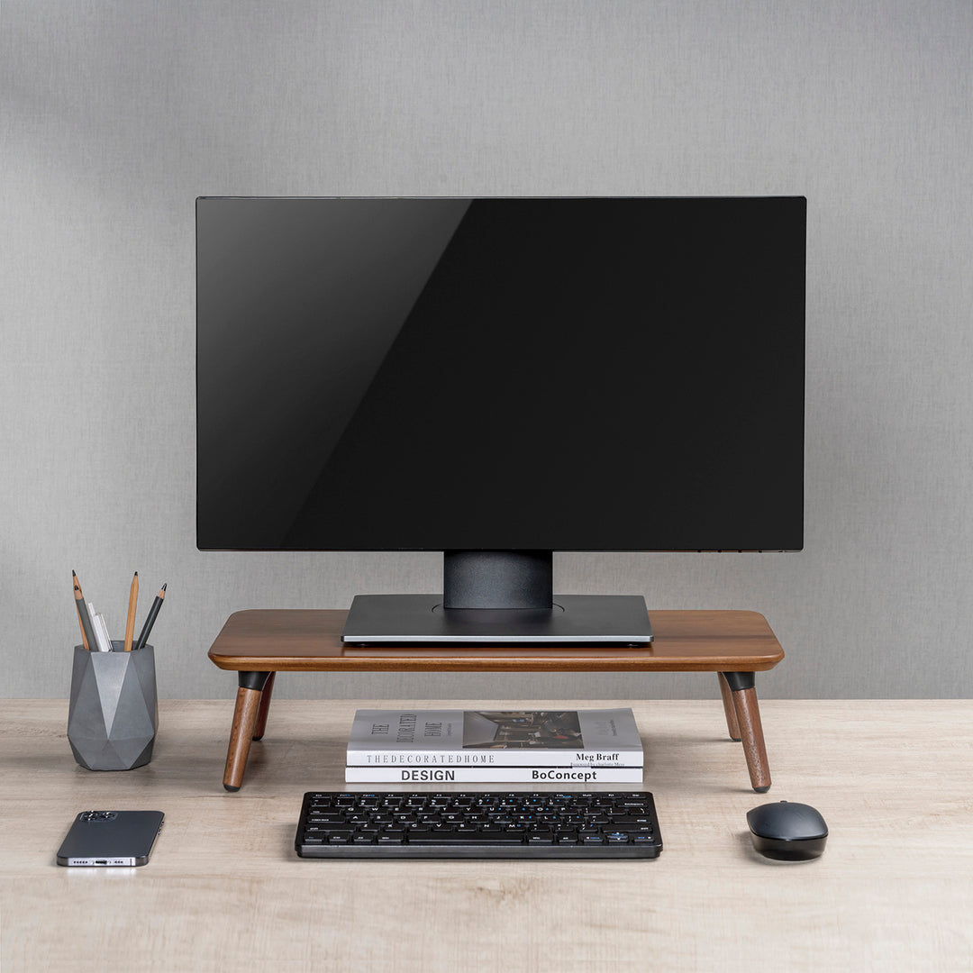 Dřevěný stojan pro monitor / notebook Maclean, (500x240x120mm), barva černý ořech, max. 20 kg, MC-930