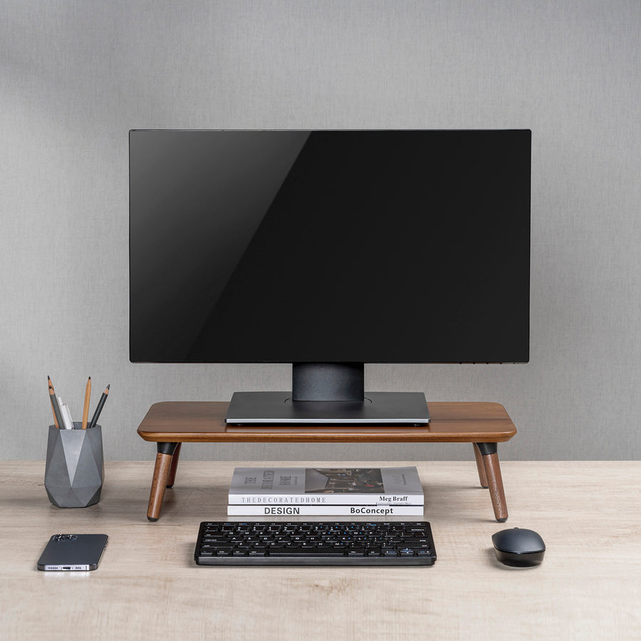 Dřevěný stojan pro monitor / notebook Maclean, (500x240x120mm), barva černý ořech, max. 20 kg, MC-930