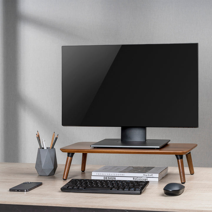 Dřevěný stojan pro monitor / notebook Maclean, (500x240x120mm), barva černý ořech, max. 20 kg, MC-930