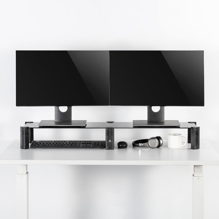Stojan pro dva monitory - dvojitý Maclean, max. 20 kg, tvrzené sklo, (1029x285x127 mm), MC-936