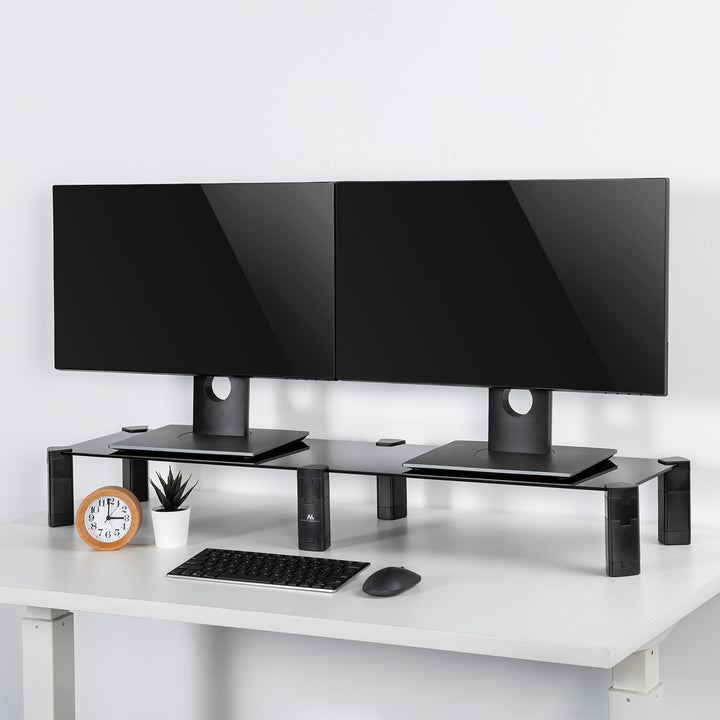 Stojan pro dva monitory - dvojitý Maclean, max. 20 kg, tvrzené sklo, (1029x285x127 mm), MC-936