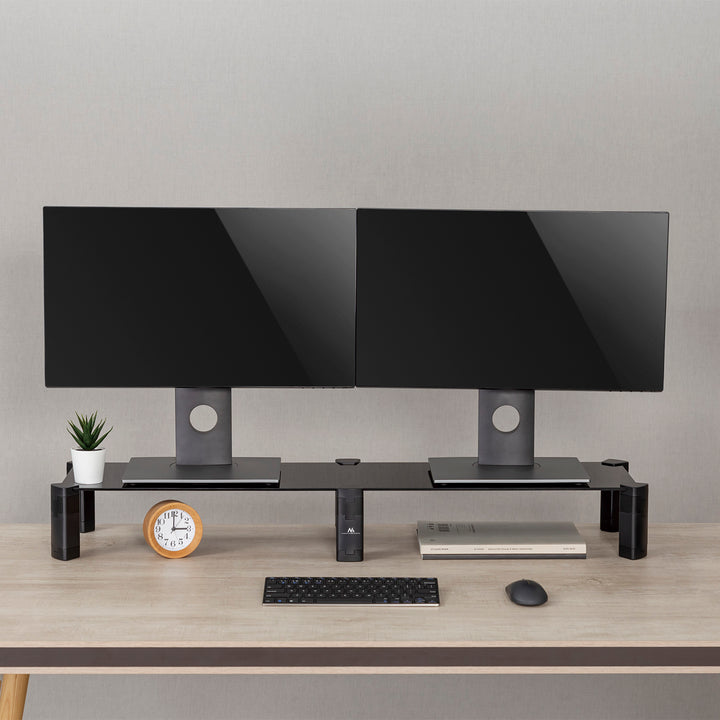 Stojan pro dva monitory - dvojitý Maclean, max. 20 kg, tvrzené sklo, (1029x285x127 mm), MC-936