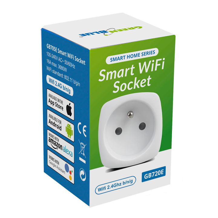 GreenBlue WiFi dálkově ovládaná zásuvka, Android/iOS/Alexa/Google Home, spotřeba energie, časovač, max. Energetický, časovač, max. 3680W, typ E, GB720 E