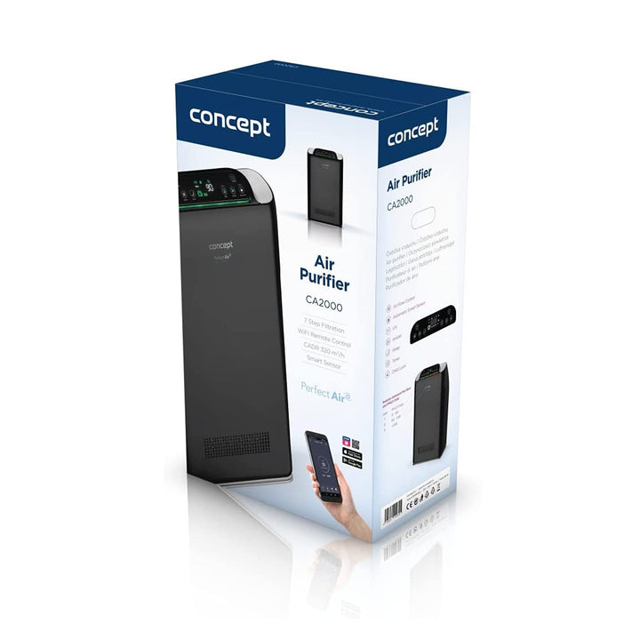 CONCEPT Čistička vzduchu Perfect Air SMART CA2000 320 m3/h 7stupňová filtrace Prachový filtr HEPA-13 Ionizátor Uhlíkový filtr 99,9 % Mobilní aplikace, černá