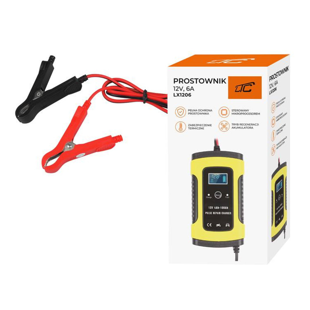 LAMEX LX1206 Automatická nabíječka autobaterií 12V 6A Baterie LCD displej