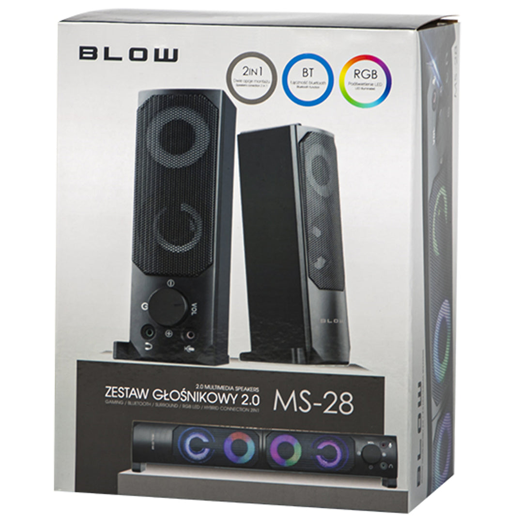 Počítačové reproduktory 2.0 soundbar Blow MS-28 vícebarevné LED RGB podsvícení