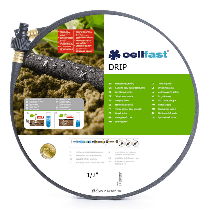 Zavlažovací hadice Cellfast Drip 1/2" 30 m pro úsporné a přesné zavlažování rostlin