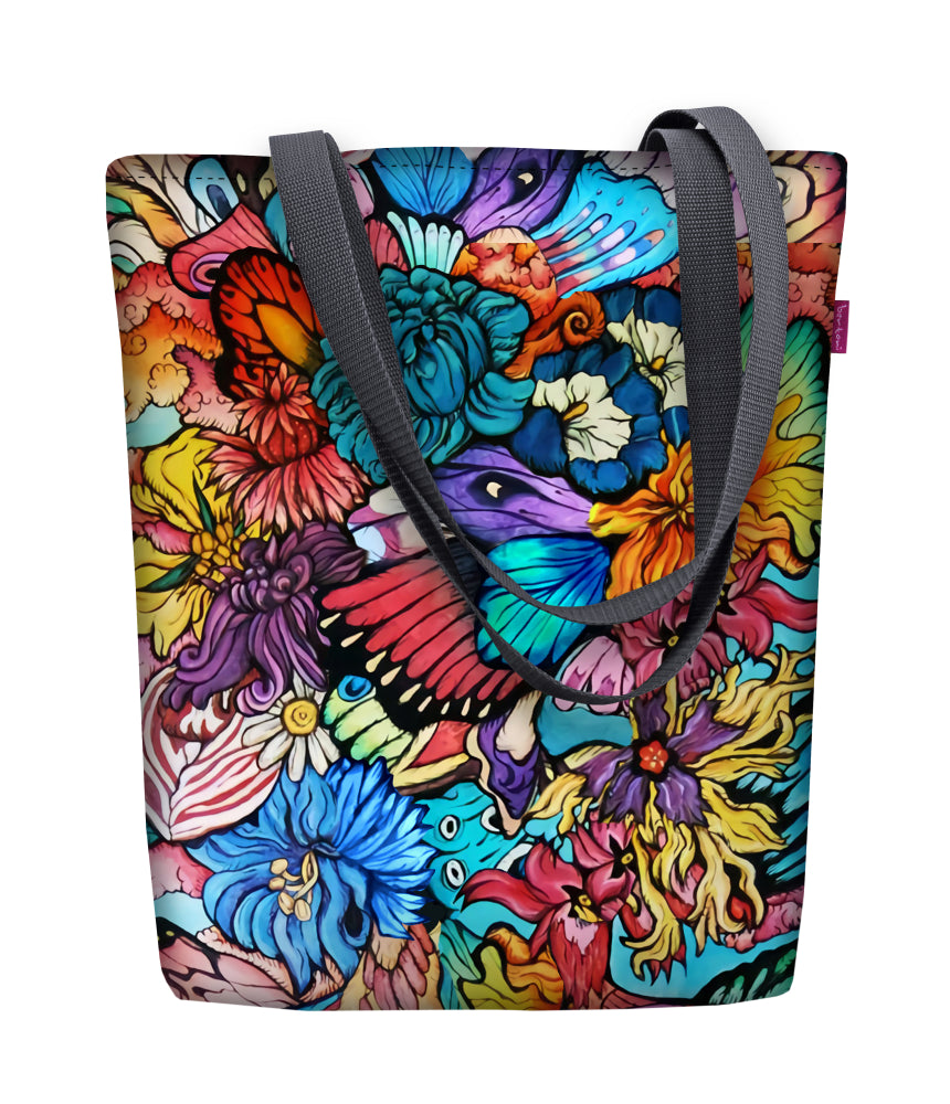 Plátěná taška přes rameno, zip, rozměry 36 x 40 cm, potisk Hippi