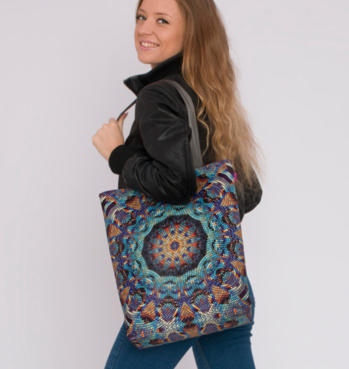 Sunny taška přes rameno se zipem dámská shopper 36x40 cm (vejde se do A4) tote bag látková taška s motivem Barcelona