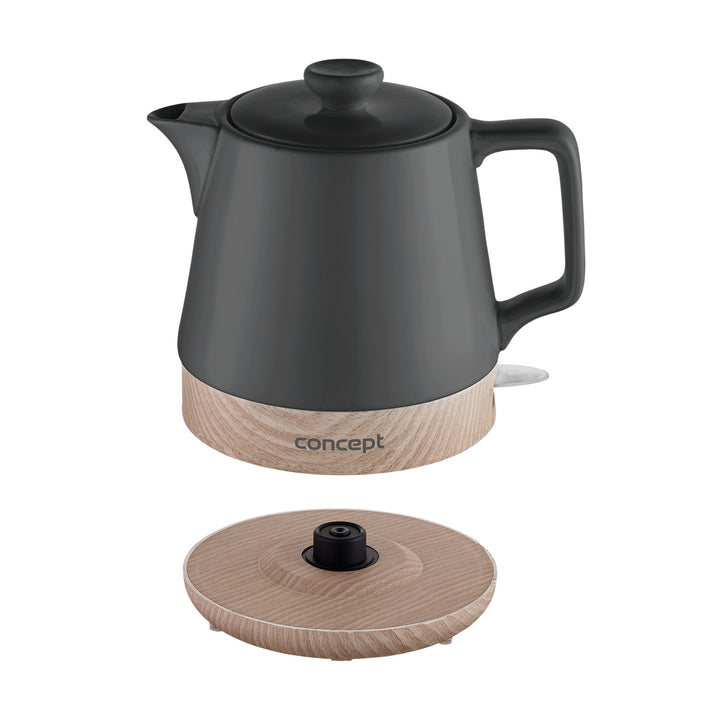 CONCEPT RK0061 UK Elektrická keramická konvice 1,0 l Anthracite & amp; Wood Design Nordic Style 1200W Tea Pot Cordless