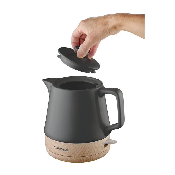 CONCEPT RK0061 UK Elektrická keramická konvice 1,0 l Anthracite & amp; Wood Design Nordic Style 1200W Tea Pot Cordless
