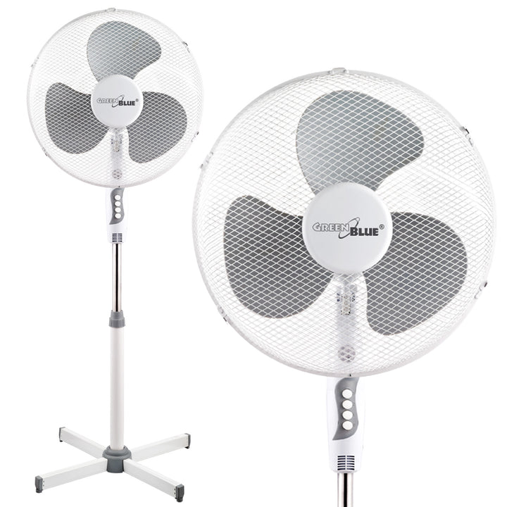 GreenBlue GB560 Podstavný podlahový ventilátor 16'' 40W oscilační 3 rychlosti nastavitelná výška 1,20m 1,5m kabel UK zástrčka