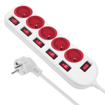 Napájecí lišta Maclean, prodlužovací kabel s 5 zásuvkami, s vypínači, 250VAC/10A, 1,5 m, MCE204 R/W