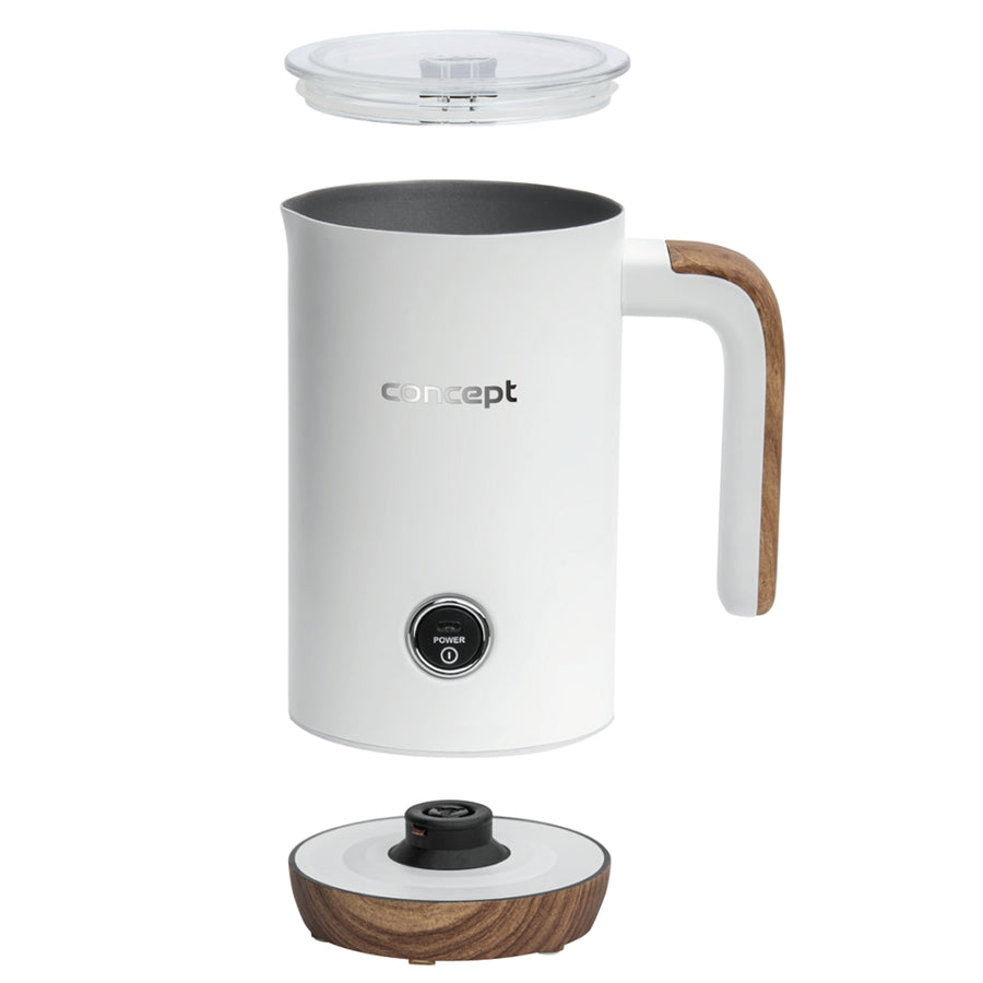 Napěňovač mléka 500 W 3 provozní režimy 2 vyměnitelné metly nerezová ocel bílá