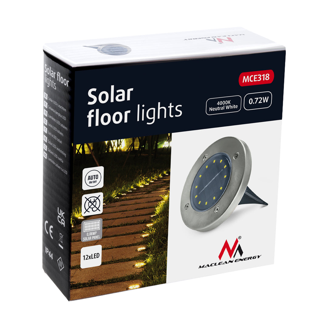 Solární zahradní reflektor Maclean IP44, 12 LED SMD, 4000K, Ni-MH 600 mAh, 0,7W, MCE318