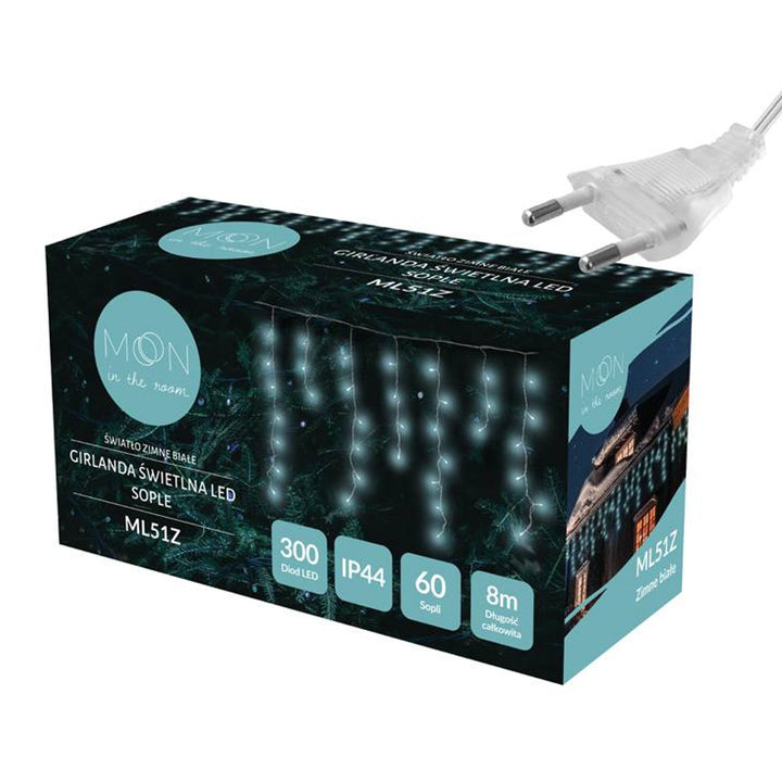 Světelná girlanda ML51Z 60 rampouchů 300 led 8m studená bílá IP44