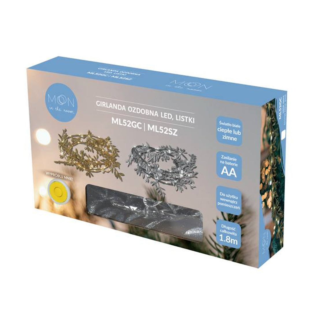 LED dekorativní girlanda ML52GC 1,8 m zlatý list teplé bílé světlo napájení 3x AA