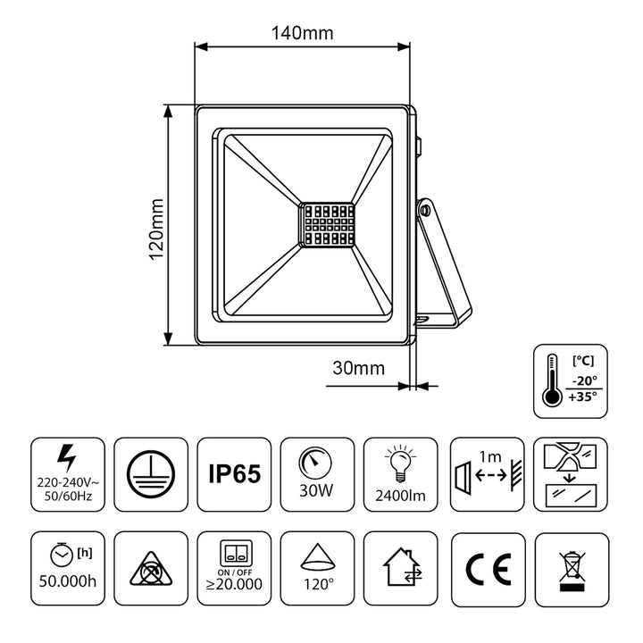 Halogenový reflektor bílý teplý 2400 lm 30 W + stojan