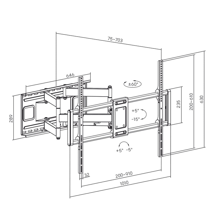 Ekonomický držák na TV Maclean, max. VESA900x600, 60-120", 120 kg, černý, MC-482