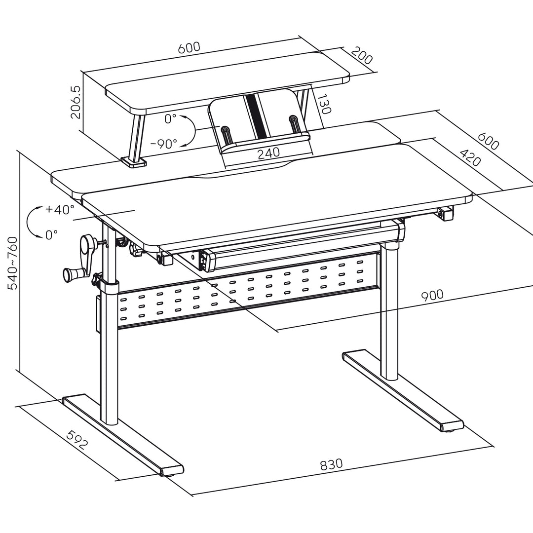 Dětský stůl Ergo Office, výškově nastavitelný, šedý, max. 40 kg, 900x600 mm, ER-483