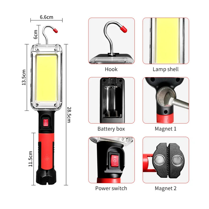 Magnetická dílenská lampa Maclean COB, 2x1200mAh, 700lm, USB Type-C/Micro USB, MCE307