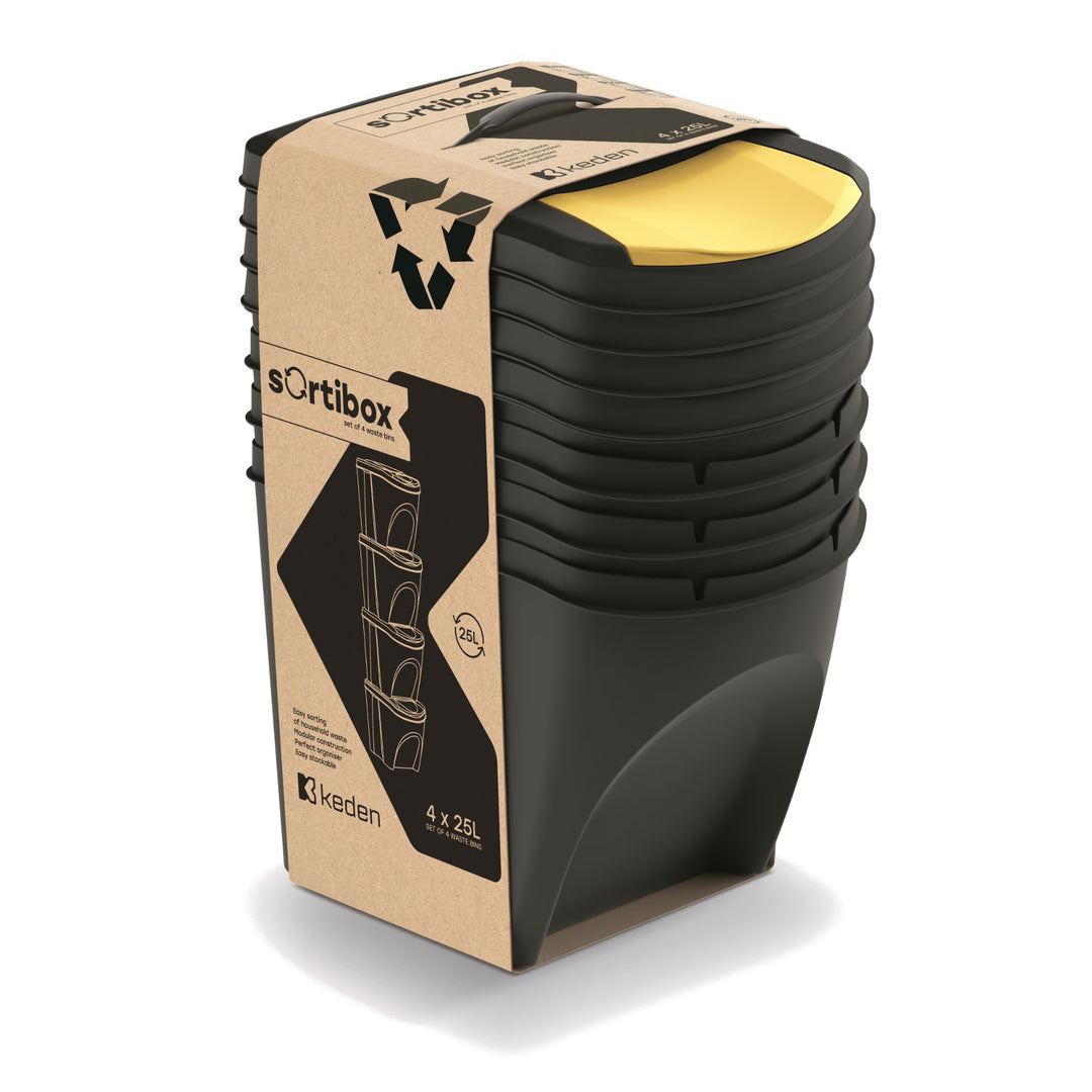 Sada odpadkových košů na třídění odpadu Keden Sortibox 4x25 l černá