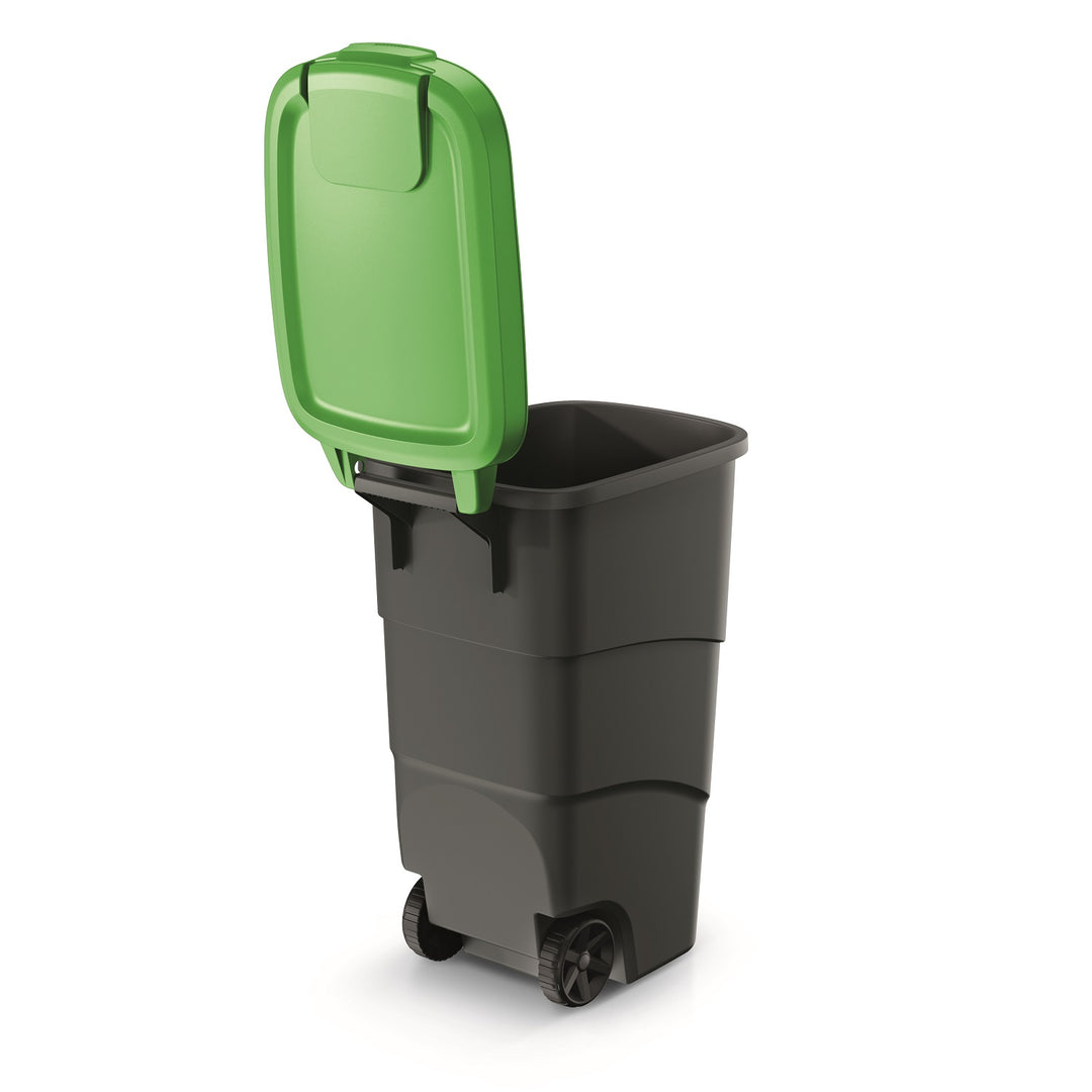 Prosperplast Wheeler 90L odpadkový koš s kolečky a víkem - zelený