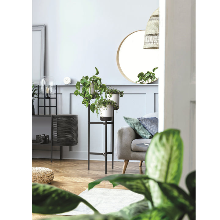 Bloomie Stand Třínohý stojan na květiny se 3 květináči Stojan na květiny 42 cm x 39,5 x 125 cm Kovový rám Bílá barva