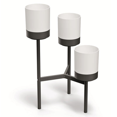Prosperplast Bloomie Stand Třínohý stojan na květiny se 3 květináči Stojan na rostliny Květináč 54 cm x 49 x 80,5 cm Kovový rám Bílý