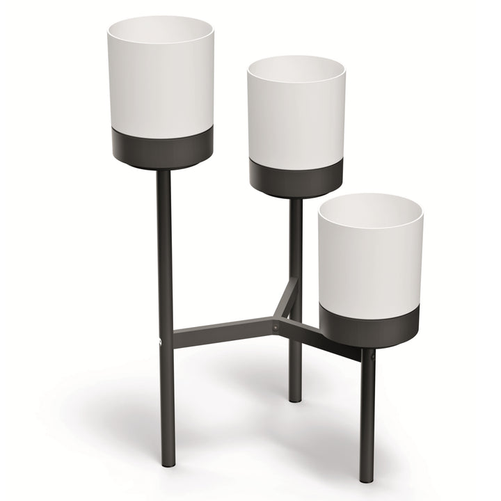 Prosperplast Bloomie Stand Třínohý stojan na květiny se 3 květináči Stojan na rostliny Květináč 54 cm x 49 x 80,5 cm Kovový rám Bílý