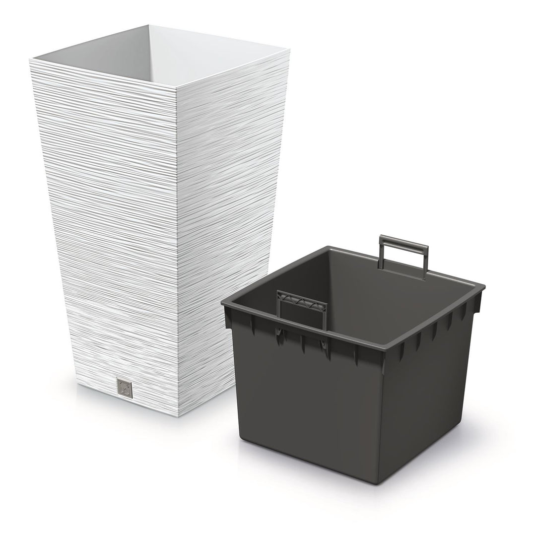 Prosperplast Furu Square vysoký květináč s vložkou 19 l (bílý)