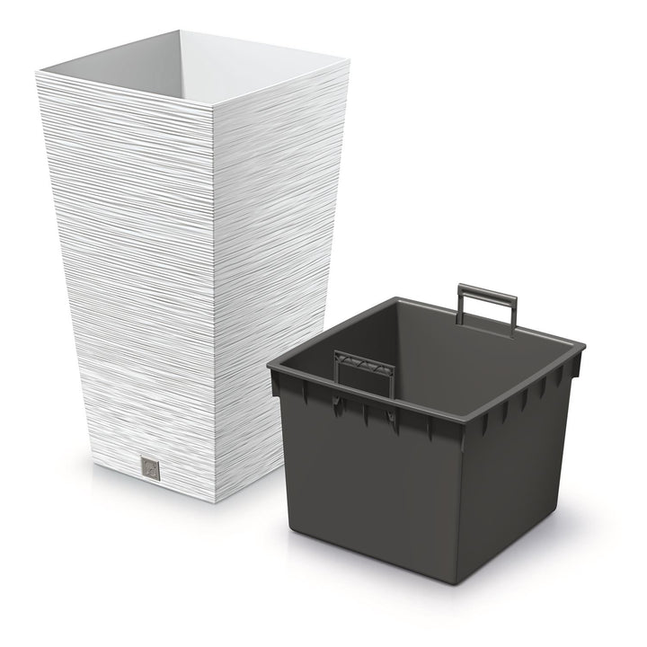 Prosperplast Furu Square vysoký květináč s vložkou 19 l (bílý)