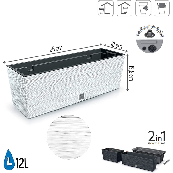 Prosperplast 2v1 Květinový truhlík Furu Case Concrete White 12L