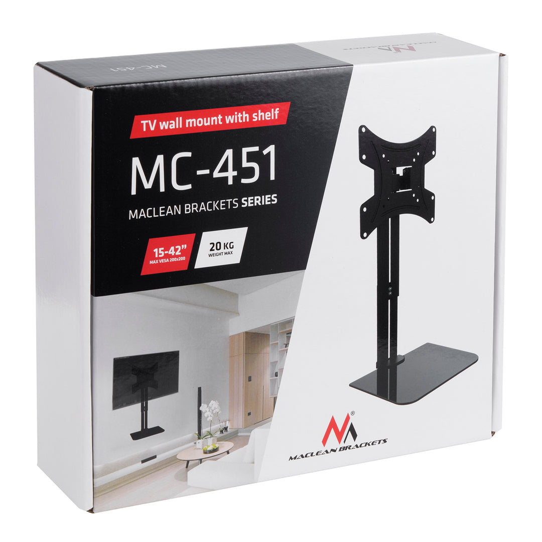 Nástěnný držák pro TV s policí Maclean, max. 20 kg, max. VESA 200x200, pro TV 15-42", MC-451