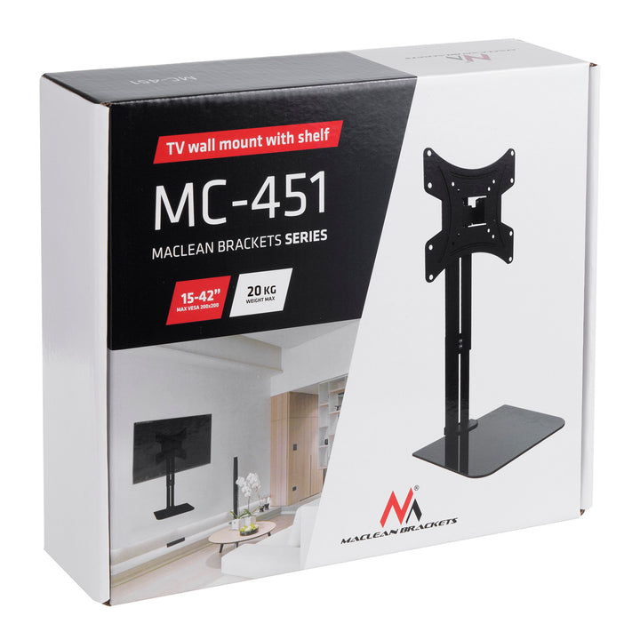 Nástěnný držák pro TV s policí Maclean, max. 20 kg, max. VESA 200x200, pro TV 15-42", MC-451