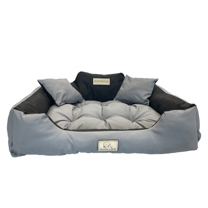 KingDog Pelíšek pro psy a kočky se dvěma polštáři Košík pro psy omyvatelný voděodolný PVC materiál (XXL 130 x 105 cm, tmavě šedý)