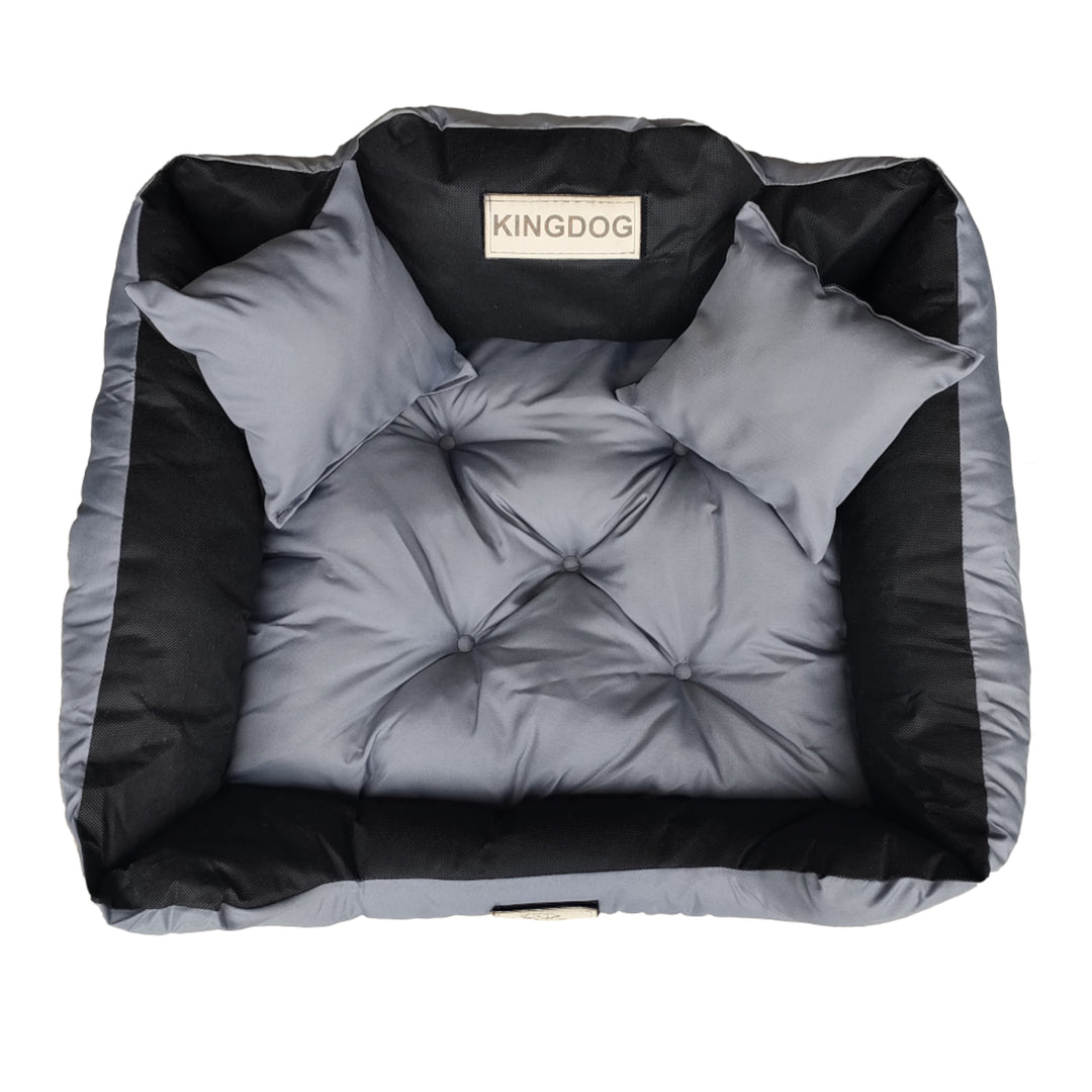 KingDog Pelíšek pro psy a kočky se dvěma polštáři Košík pro psy omyvatelný voděodolný PVC materiál (XXL 130 x 105 cm, tmavě šedý)