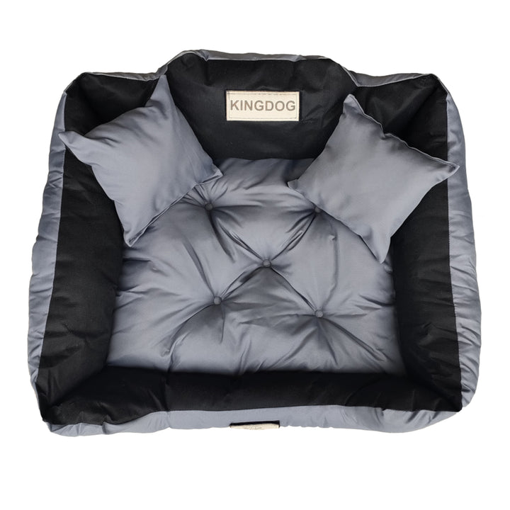 KingDog Pelíšek pro psy a kočky se dvěma polštáři Košík pro psy omyvatelný voděodolný PVC materiál (XXL 130 x 105 cm, tmavě šedý)