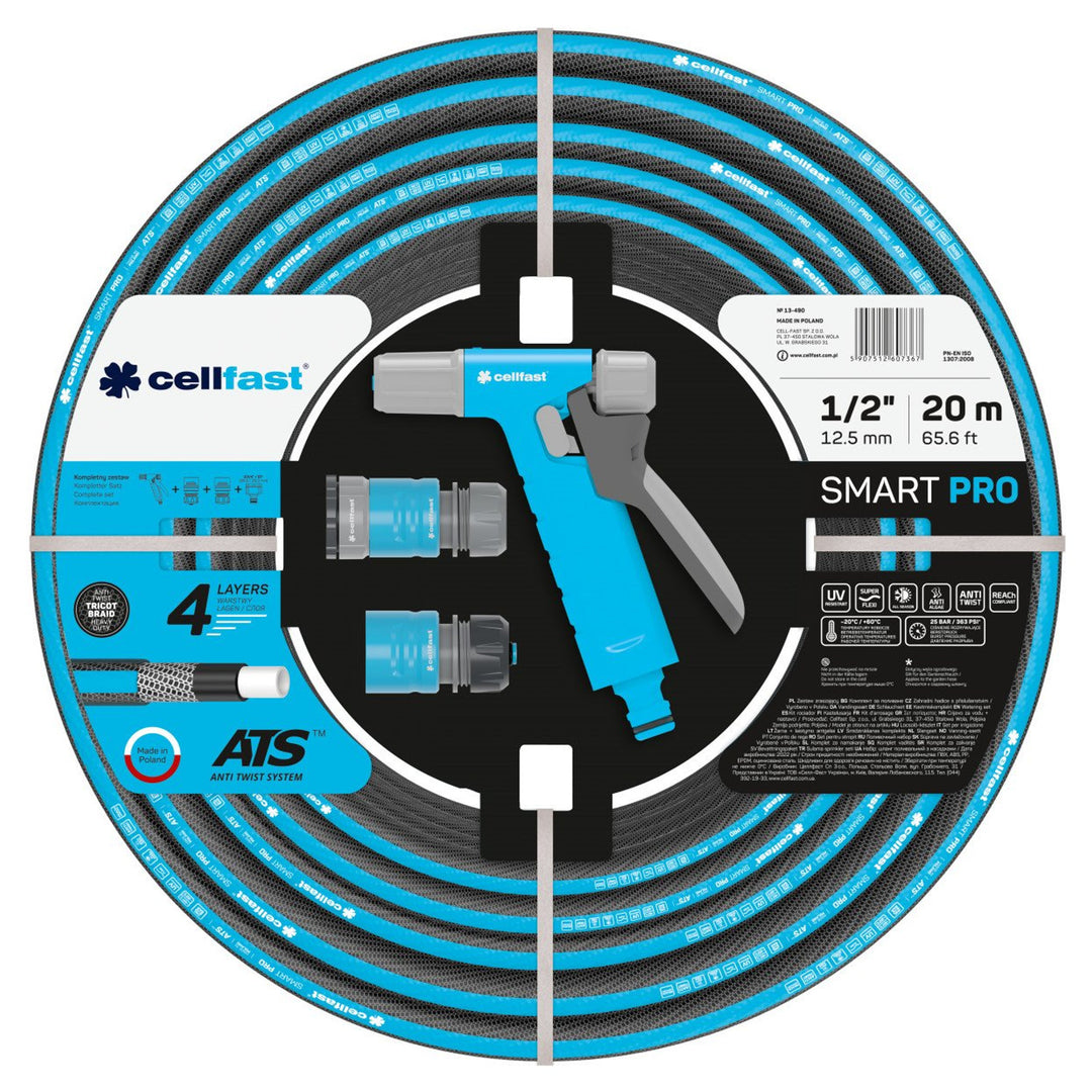 Sada zavlažování SMART PRO ATS 13-490 - 1/2" hadice 20 m, pistolový postřikovač HYDRON, rychlospojka - doraz, rychlospojka - průchodka, univerzální přípojka s vnitřním závitem G3/4" - G1"