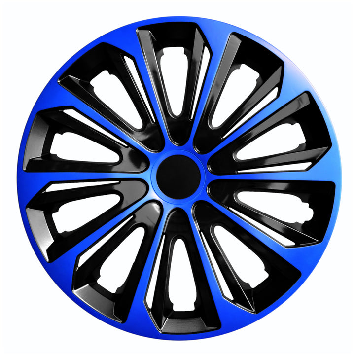 NRM Strong Duo kryty kol pro ocelové ráfky Sada dvoubarevných krytů kol 4ks Car KFZ Vehicle Vhodné pro většinu značek a ráfků ABS plast Modrá/černá 15"