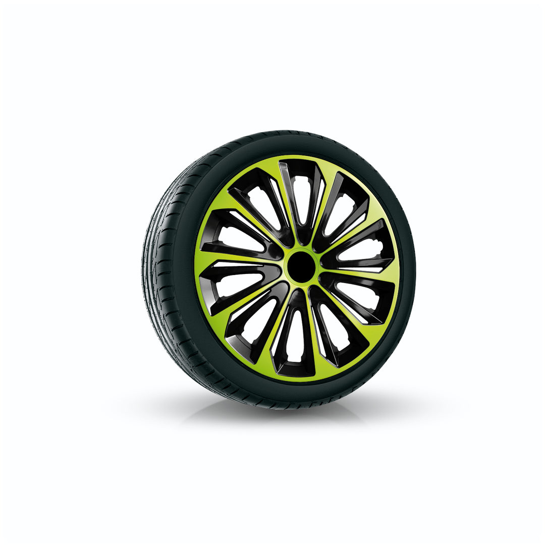 NRM Strong Duo kryty kol pro ocelové ráfky Sada dvoubarevných krytů kol 4ks Car KFZ Vehicle Vhodné pro většinu značek a ráfků ABS plast Green/Black 14"