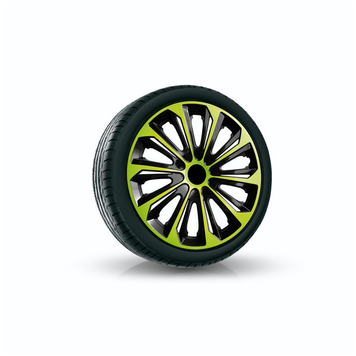 NRM Strong Duo kryty kol pro ocelové ráfky Sada dvoubarevných krytů kol 4ks Car KFZ Vehicle Vhodné pro většinu značek a ráfků ABS plast Green/Black 14"