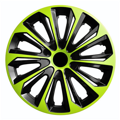 NRM Strong Duo kryty kol pro ocelové ráfky Sada dvoubarevných krytů kol 4ks Car KFZ Vehicle Vhodné pro většinu značek a ráfků ABS plast Green/Black 14"