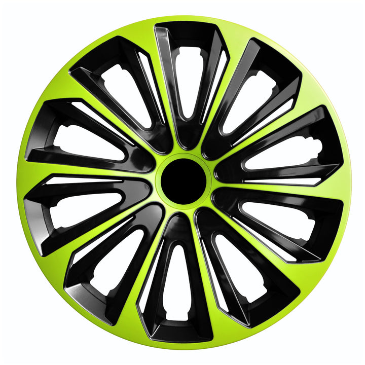 NRM Strong Duo kryty kol pro ocelové ráfky Sada dvoubarevných krytů kol 4ks Car KFZ Vehicle Vhodné pro většinu značek a ráfků ABS plast Green/Black 14"