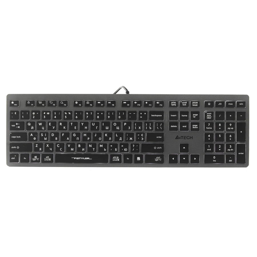 A4tech FX60H QWERTY herní klávesnice 12 multimediálních navigačních kláves 2× USB port Plug & Play USB port Drátový kabel o délce 1,5 m (bílé podsvícení)