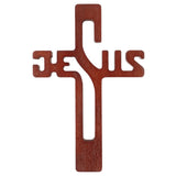 Dřevěný závěsný kříž s nápisem JESUS hnědý 22x14x1,6cm