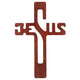 Dřevěný závěsný kříž s nápisem JESUS hnědý 22x14x1,6cm