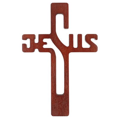 Dřevěný závěsný kříž s nápisem JESUS hnědý 30x20x1,8cm