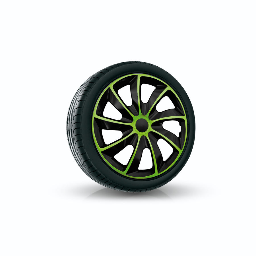 Disky NRM Quad Bicolour Set of 4 Vhodné pro většinu značek a ráfků ABS plast (Black/Green, 13")