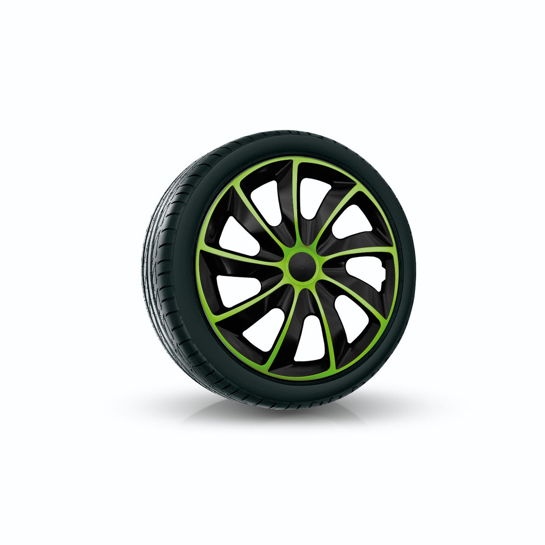 Disky NRM Quad Bicolour Set of 4ks Vhodné pro většinu značek a ráfků ABS plast (Black/Green, 16")